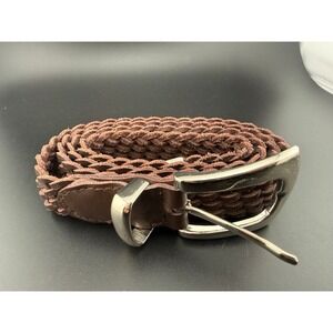 Honors Mens Brown Braided Genuine Leather Belt Silver Buckle XL 616-0041